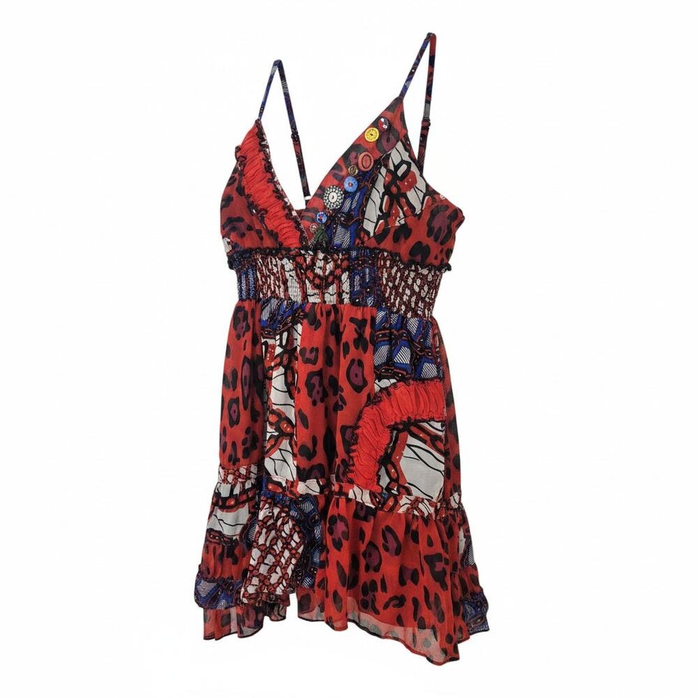 Vintage Miss Kelly 1999 Tank Top Sm Y2K Asymetrical Print Babydoll Festival Rave